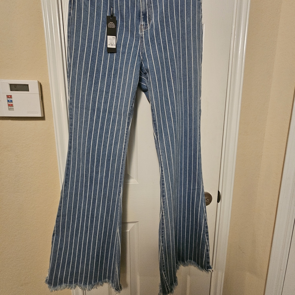 Fashion Nova Striped Blue Flared Women Jeans Fashina Nova Plus Size 15